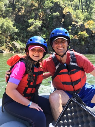 Here is a picture of my dad and me on the American River south fork. I love my medicalert bracelet since it is rubbery silicone and so soft and smooth and easy to keep on no matter what I am doing. I also love my arm band so my sensor does not get lost in the river!