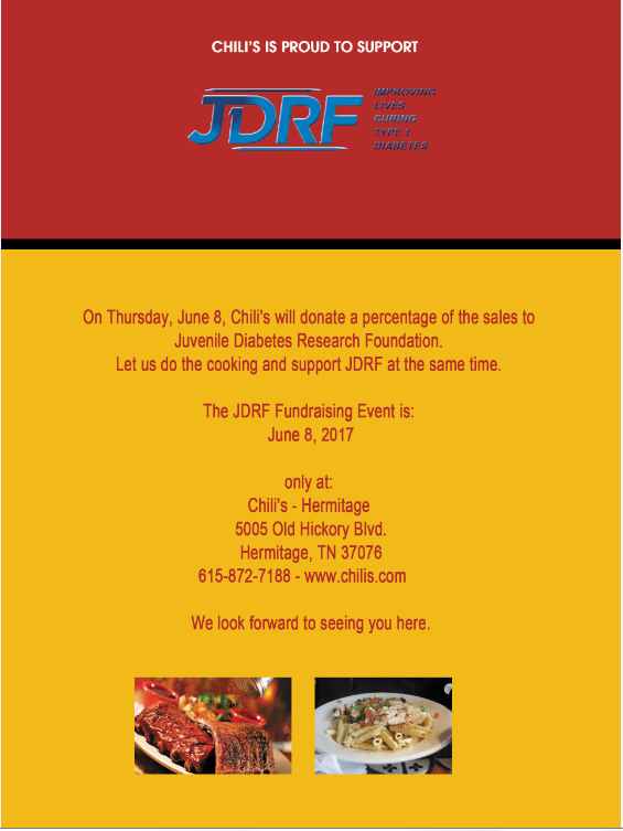Support Jdrf At Chili S Night June 8 2017