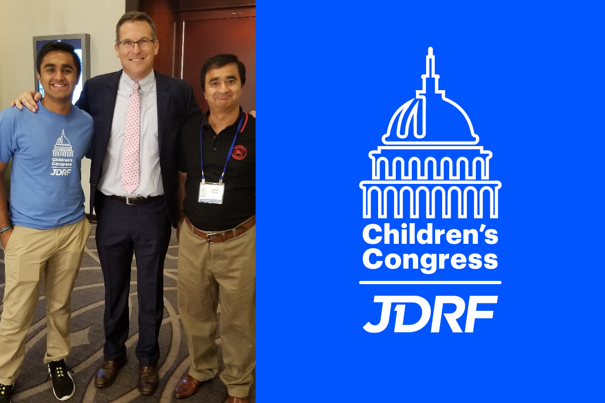 Kabir Dewan, JDRF CEO Aaron Kowalski, and Kabir's father Kamal Dewan at the JDRF 2019 Children's Congress