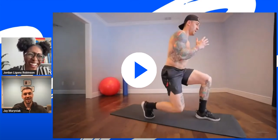 Fitness trainer Jay Maryniak gives a demonstration of a home workout routine
